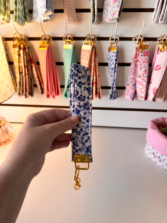 Dark Blue Floral Wristlet