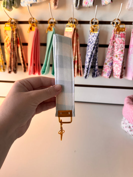 Blue Gingham Wristlet