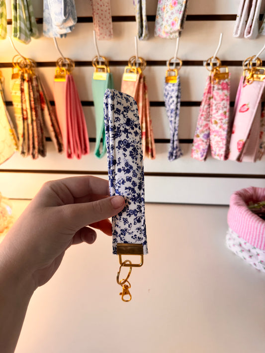Dark Blue Floral Wristlet