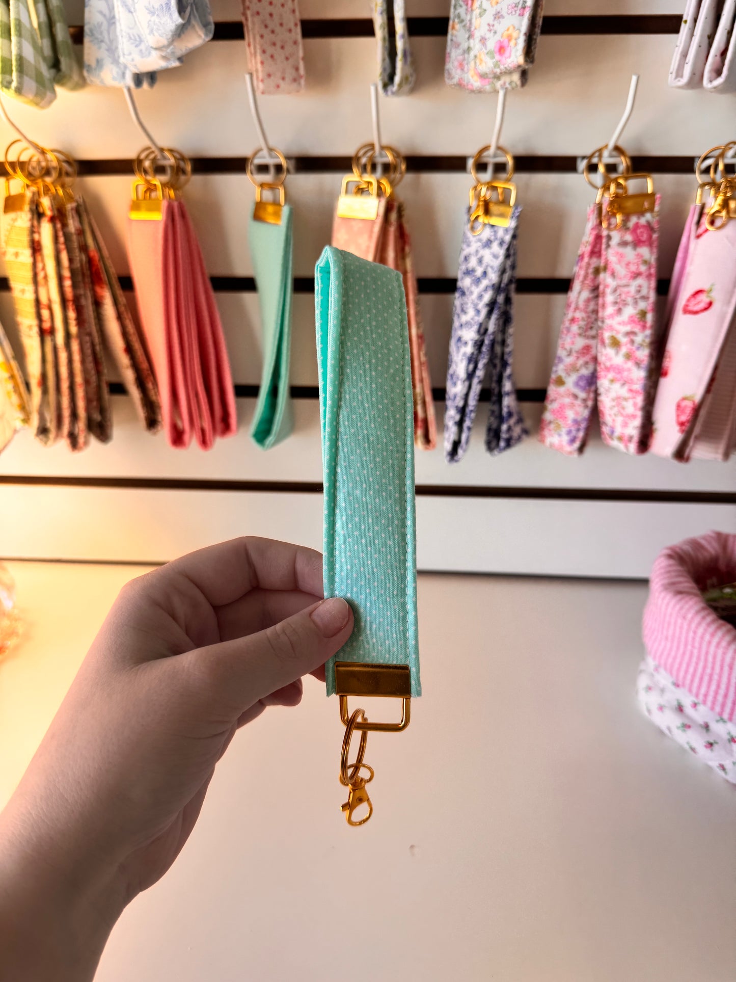 Dots on Mint Wristlet