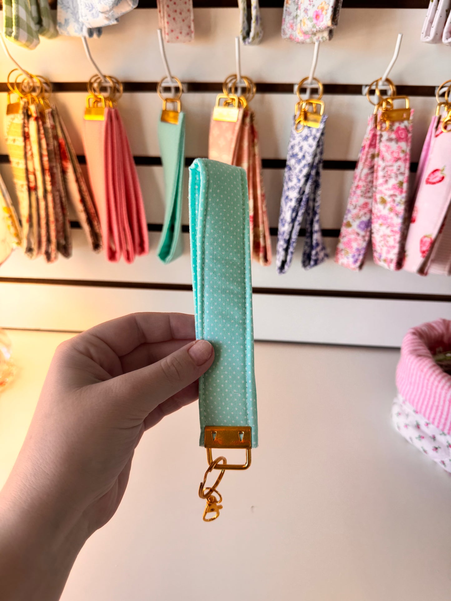 Dots on Mint Wristlet