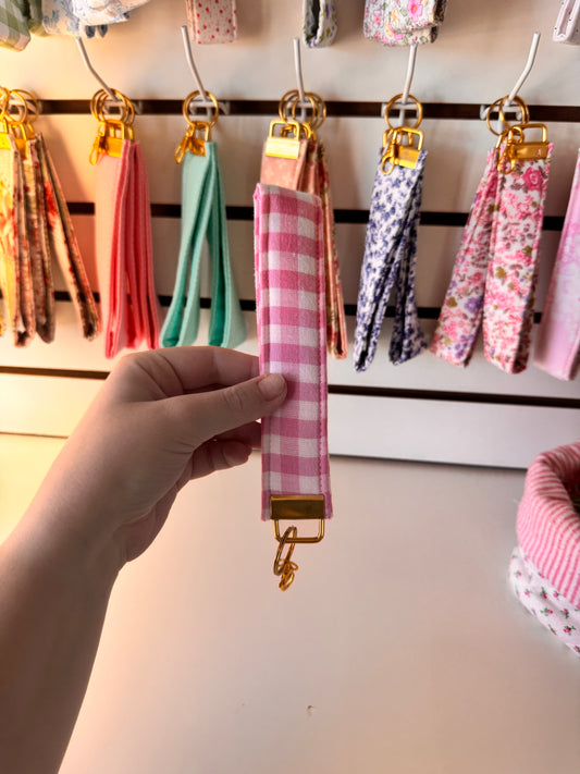 Pink Gingham Wristlet