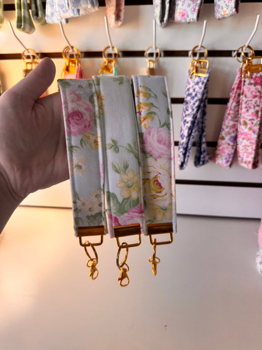 Mint Flowers Wristlet