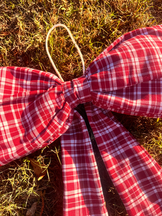 Red Plad Christmas Big Bow